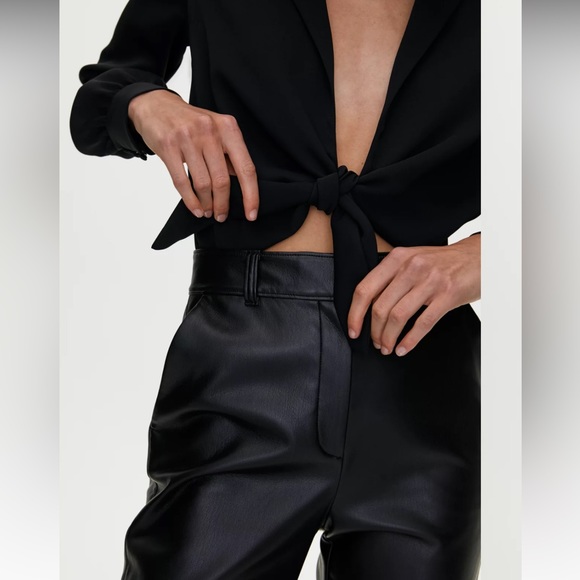 ARITZIA Babaton Ace XXS Silk Satin Tie Bodysuit Long Sleeve Top $100 - Picture 8 of 11